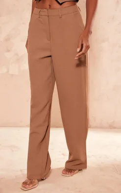 Premium Taupe Textured Tailored Seam Straight Leg Pants