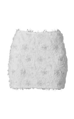 Premium White Embroided Detail Eyelash Mini Skirt