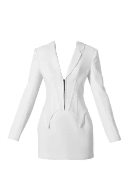 Premium White Lace Corset Detail Blazer Dress