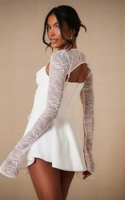 Premium White Lace Long Sleeve Cup Detail Dress