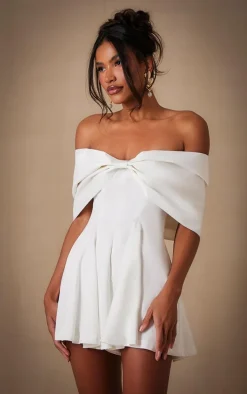 Premium White Satin Extreme Bow Detail Romper