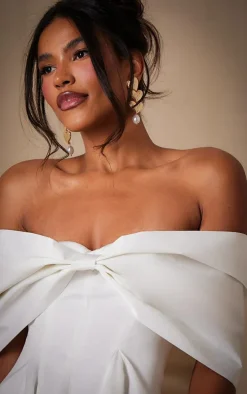 Premium White Satin Extreme Bow Detail Romper