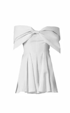 Premium White Satin Extreme Bow Detail Romper