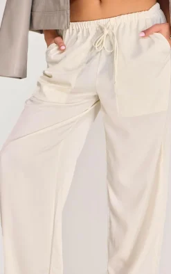 Premium White Satin Low Rise Drawstring Pants
