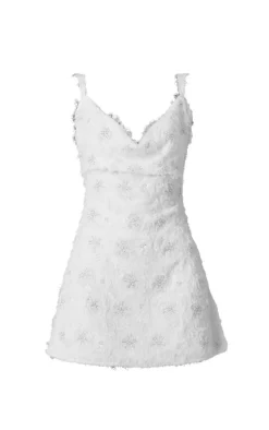 Premium White Sequin Embroidered Cowl Neck Shift Dress