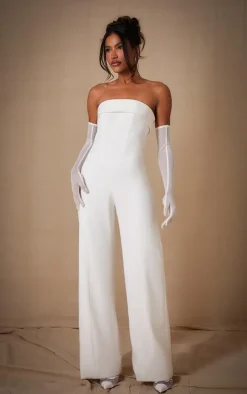 Premium White Woven Bandeau Wide Leg Jumpsuit