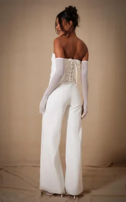 Premium White Woven Bandeau Wide Leg Jumpsuit