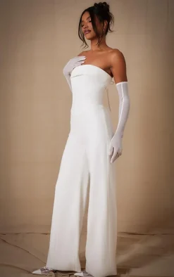 Premium White Woven Bandeau Wide Leg Jumpsuit