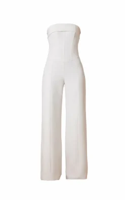 Premium White Woven Bandeau Wide Leg Jumpsuit
