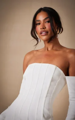 Premium White Woven Bandeau Boned Mini Dress