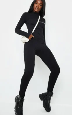 PRETTYLITTETHING Tall Black Embroidered Zip Front Jumpsuit