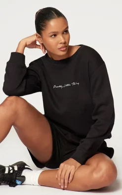 PRETTYLITTLETHING Black Oversized Sweatshirt