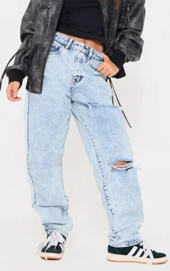 PRETTYLITTLETHING Acid Blue Wash Open Knee Boyfriend Jeans