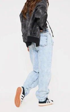PRETTYLITTLETHING Acid Blue Wash Open Knee Boyfriend Jeans