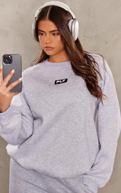 PRETTYLITTLETHING Ash Grey Rubber Badge Sweatshirt