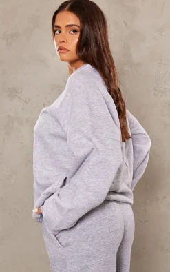 PRETTYLITTLETHING Ash Grey Rubber Badge Sweatshirt