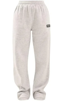 PRETTYLITTLETHING Ash Grey Logo Badge Detail Straight Leg Sweatpant