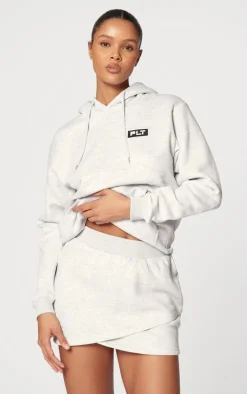 PRETTYLITTLETHING Ash Grey Logo Badge Detailed Oversized Hoodie