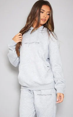 PRETTYLITTLETHING Ash Grey Embroidered Graphic Hoodie