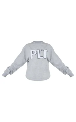 PRETTYLITTLETHING Ash Grey Borg Applique Oversized Sweatshirt