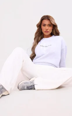 PRETTYLITTLETHING Ash Grey Graphic Oversized Crewneck Sweatshirt