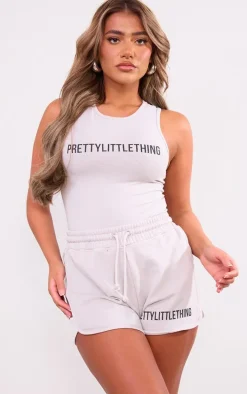 PRETTYLITTLETHING Ash Grey Washed Racer Bodysuit