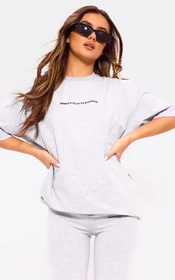 PRETTYLITTLETHING Ash Grey Print Oversize T Shirt