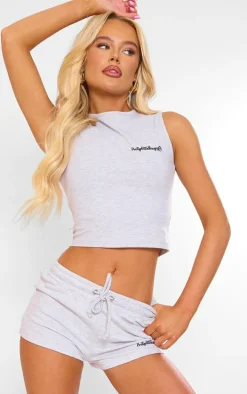 PRETTYLITTLETHING Ash Grey Embroidered Long Top