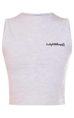 PRETTYLITTLETHING Ash Grey Embroidered Long Top