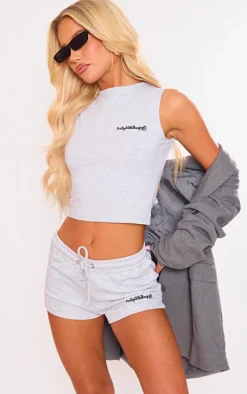 PRETTYLITTLETHING Ash Grey Embroidered Runner Shorts