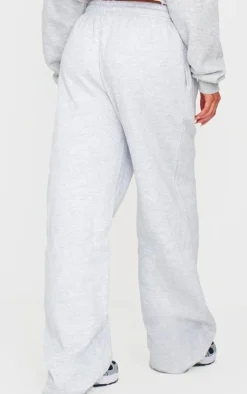PRETTYLITTLETHING Ash Grey Badge Detail Mid Rise Wide Leg Sweatpants