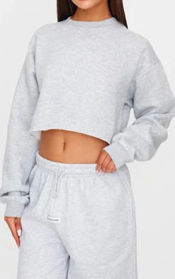PRETTYLITTLETHING Ash Grey Badge Detail Mid Rise Wide Leg Sweatpants
