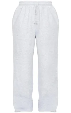 PRETTYLITTLETHING Ash Grey Badge Detail Mid Rise Wide Leg Sweatpants