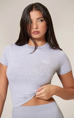 PRETTYLITTLETHING Ash Grey Cotton Longline Fitted T-shirt
