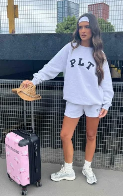 PRETTYLITTLETHING Ash Grey Logo Sweat Shorts