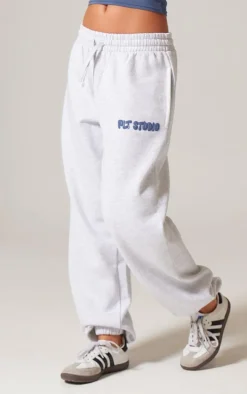 PRETTYLITTLETHING Ash Grey Premium Studio Print Cuffed Sweatpants