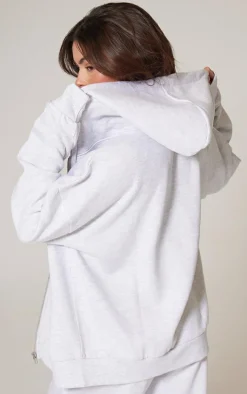 PRETTYLITTLETHING Ash Grey Premium Embroidered Zip Front Oversized Hoodie