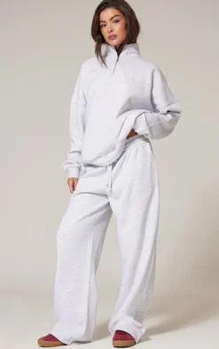 PRETTYLITTLETHING Ash Grey Premium Embroidered Oversized Wide Leg Sweatpants