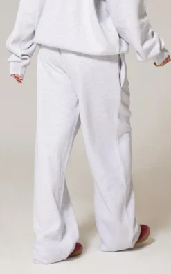 PRETTYLITTLETHING Ash Grey Premium Embroidered Oversized Wide Leg Sweatpants