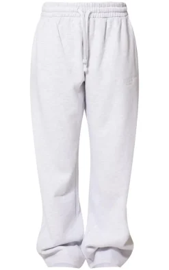 PRETTYLITTLETHING Ash Grey Premium Embroidered Oversized Wide Leg Sweatpants