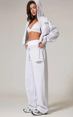 PRETTYLITTLETHING Ash Grey Premium Print Zip Front Hoodie