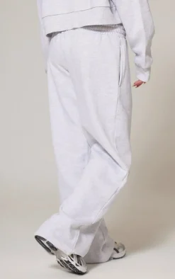 PRETTYLITTLETHING Ash Grey Premium Print Wide Leg Sweatpants