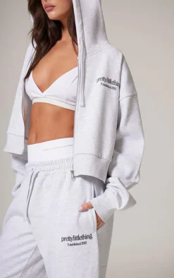 PRETTYLITTLETHING Ash Grey Premium Print Wide Leg Sweatpants