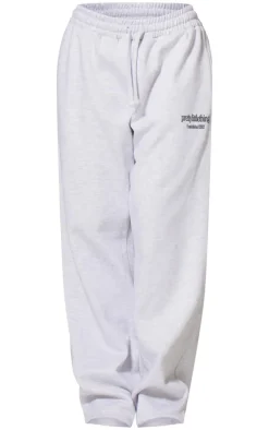 PRETTYLITTLETHING Ash Grey Premium Print Wide Leg Sweatpants