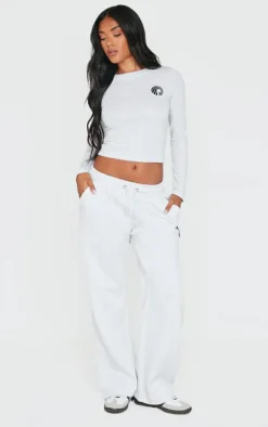 PRETTYLITTLETHING Ash Grey Printed Wide Leg Sweatpants