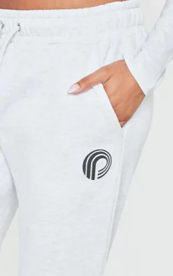 PRETTYLITTLETHING Ash Grey Printed Wide Leg Sweatpants