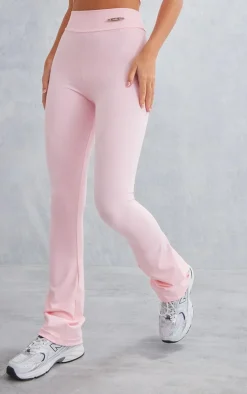 PRETTYLITTLETHING Baby Pink Sport Metal Badge Sculpt High Waist Flare Pants