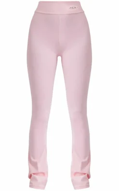 PRETTYLITTLETHING Baby Pink Sport Metal Badge Sculpt High Waist Flare Pants