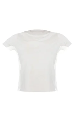 PRETTYLITTLETHING Beige Cotton Panel Detail T Shirt