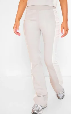 PRETTYLITTLETHING Beige Cotton Panel Detail Flared Pants